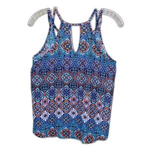 Pink Rose Blue Boho Tank Top Small Racerback Geometric Festival Casual Summer
